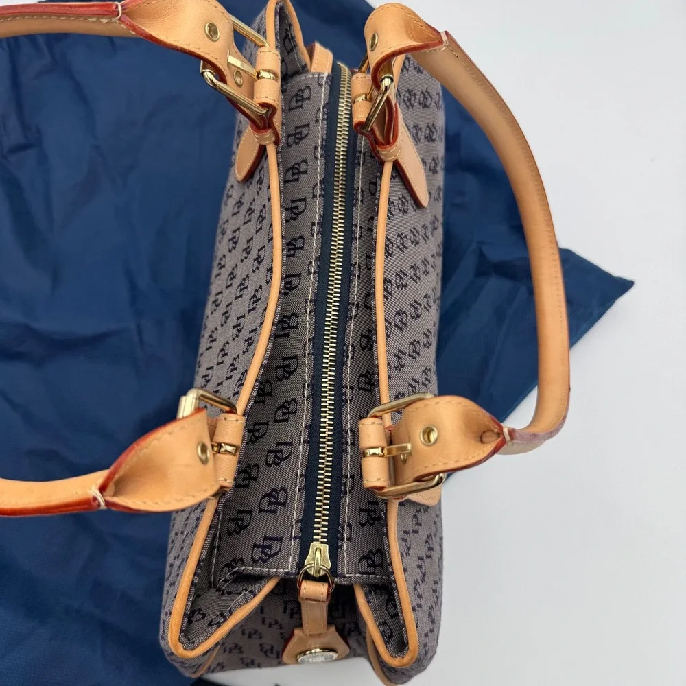 Dooney & Bourke Satchel‎ Bag Women Medium Navy Monogram Leather Trim 4 Piece Set